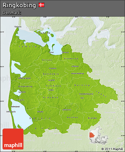 Physical Map of Ringkobing, lighten