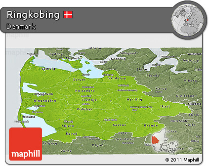 Physical Panoramic Map of Ringkobing, semi-desaturated