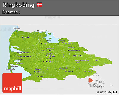 Physical Panoramic Map of Ringkobing, single color outside