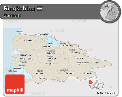 Shaded Relief Panoramic Map of Ringkobing, single color outside