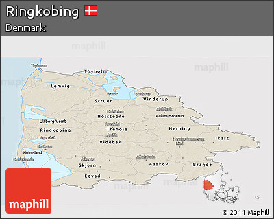 Shaded Relief Panoramic Map of Ringkobing, single color outside
