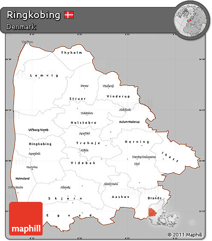 Gray Simple Map of Ringkobing, cropped outside