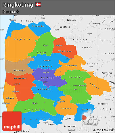 Political Simple Map of Ringkobing, single color outside, borders and labels