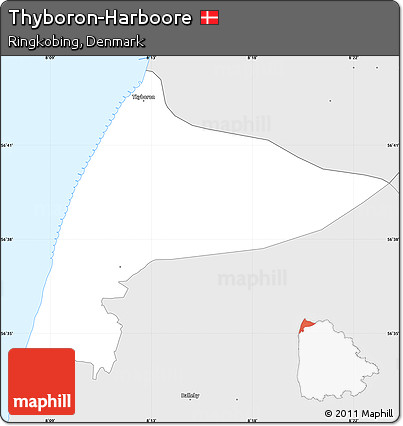 Silver Style Simple Map of Thyboron-Harboore