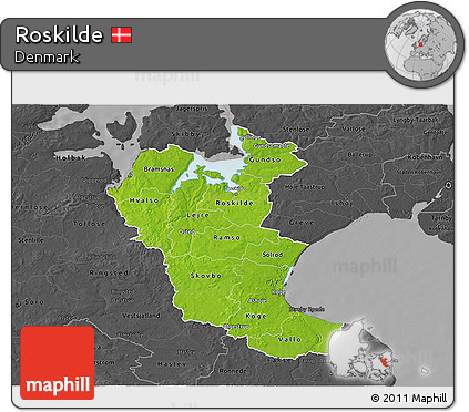 Physical 3D Map of Roskilde, darken, desaturated