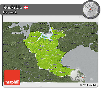 Physical 3D Map of Roskilde, darken, semi-desaturated