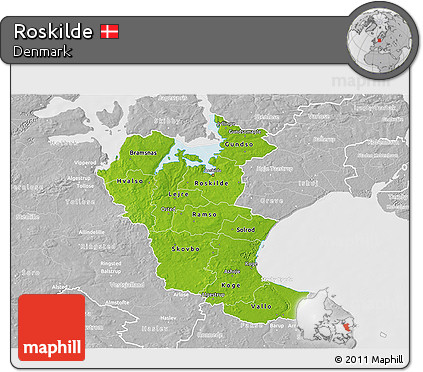 Physical 3D Map of Roskilde, lighten, desaturated