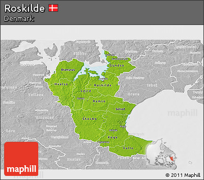 Physical 3D Map of Roskilde, lighten, desaturated
