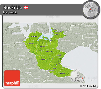 Physical 3D Map of Roskilde, lighten, semi-desaturated