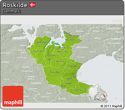 Physical 3D Map of Roskilde, lighten, semi-desaturated