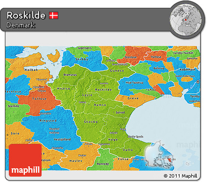 Physical 3D Map of Roskilde, political outside