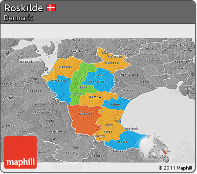 Political 3D Map of Roskilde, desaturated