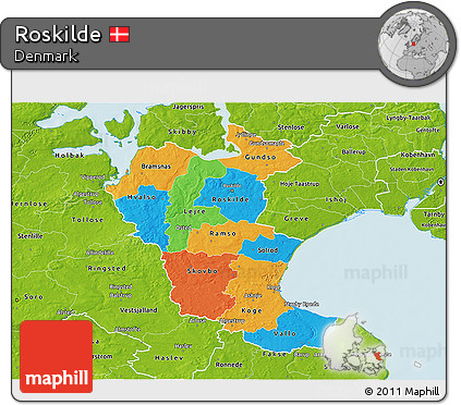 Political 3D Map of Roskilde, physical outside
