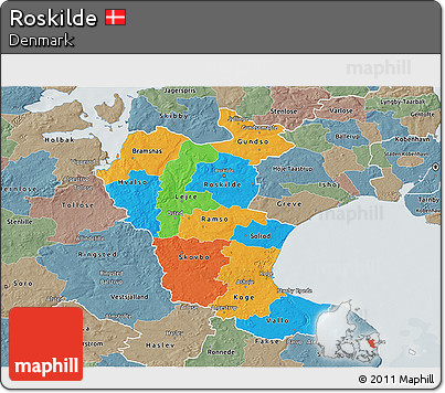 Political 3D Map of Roskilde, semi-desaturated