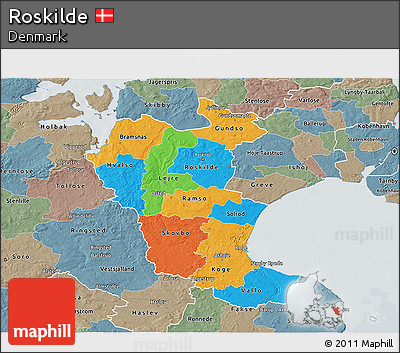 Political 3D Map of Roskilde, semi-desaturated