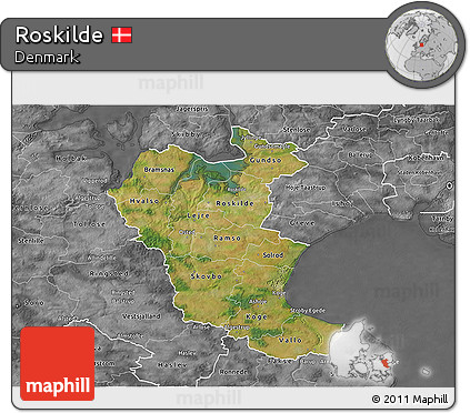 Satellite 3D Map of Roskilde, desaturated