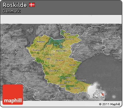 Satellite 3D Map of Roskilde, desaturated