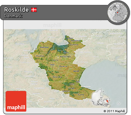 Satellite 3D Map of Roskilde, lighten