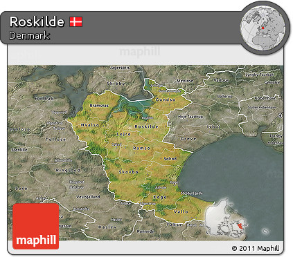 Satellite 3D Map of Roskilde, semi-desaturated