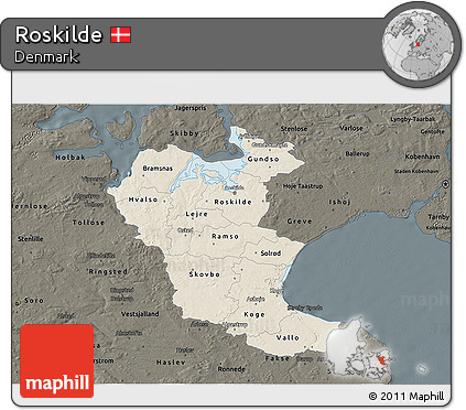 Shaded Relief 3D Map of Roskilde, darken