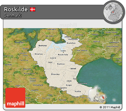 Shaded Relief 3D Map of Roskilde, satellite outside