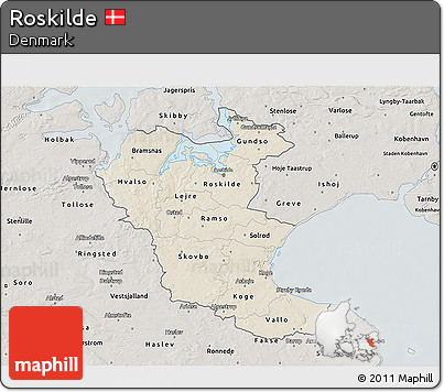 Shaded Relief 3D Map of Roskilde, semi-desaturated