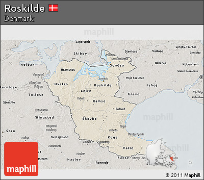 Shaded Relief 3D Map of Roskilde, semi-desaturated