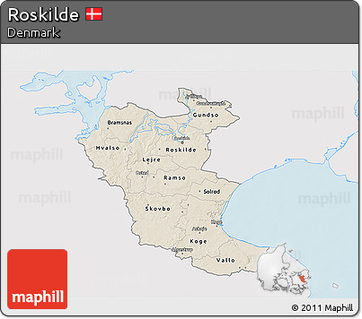 Shaded Relief 3D Map of Roskilde, single color outside