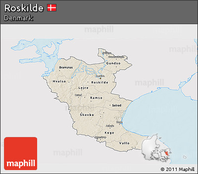 Shaded Relief 3D Map of Roskilde, single color outside
