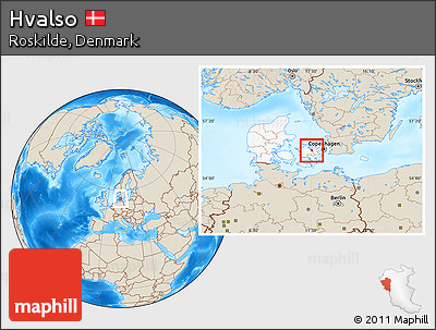 Shaded Relief Location Map of Hvalso, highlighted country