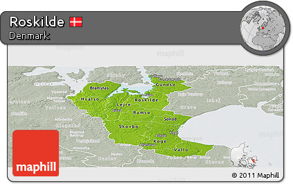 Physical Panoramic Map of Roskilde, lighten, semi-desaturated