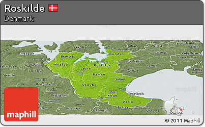 Physical Panoramic Map of Roskilde, semi-desaturated