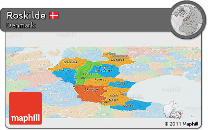 Political Panoramic Map of Roskilde, lighten