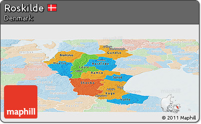 Political Panoramic Map of Roskilde, lighten