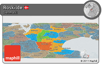 Political Panoramic Map of Roskilde, semi-desaturated