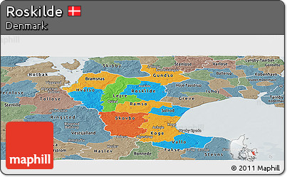 Political Panoramic Map of Roskilde, semi-desaturated