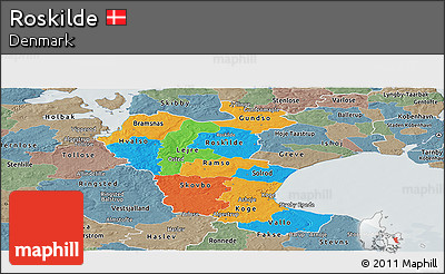 Political Panoramic Map of Roskilde, semi-desaturated