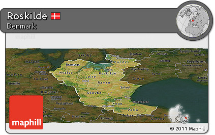 Satellite Panoramic Map of Roskilde, darken