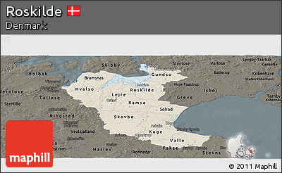 Shaded Relief Panoramic Map of Roskilde, darken