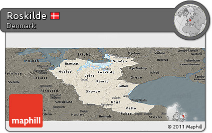 Shaded Relief Panoramic Map of Roskilde, darken
