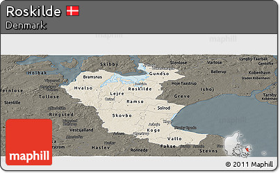 Shaded Relief Panoramic Map of Roskilde, darken