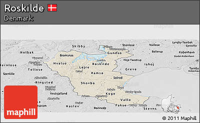 Shaded Relief Panoramic Map of Roskilde, desaturated