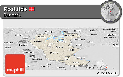 Shaded Relief Panoramic Map of Roskilde, desaturated