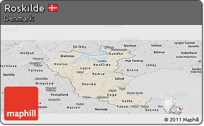 Shaded Relief Panoramic Map of Roskilde, desaturated