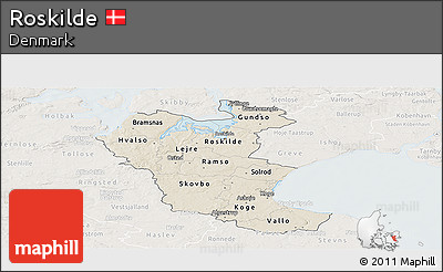Shaded Relief Panoramic Map of Roskilde, lighten