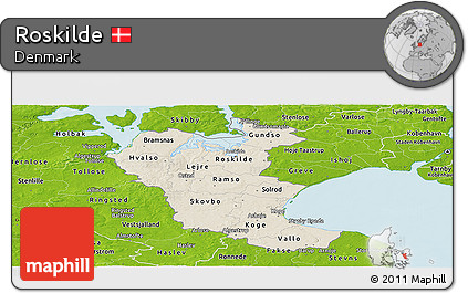 Shaded Relief Panoramic Map of Roskilde, physical outside