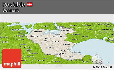 Shaded Relief Panoramic Map of Roskilde, physical outside