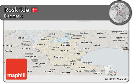 Shaded Relief Panoramic Map of Roskilde, semi-desaturated