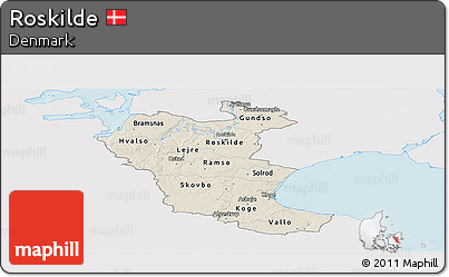 Shaded Relief Panoramic Map of Roskilde, single color outside