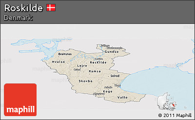 Shaded Relief Panoramic Map of Roskilde, single color outside